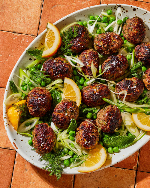 Asha's Spiced Lamb Meatballs with Peas & Spring Onions